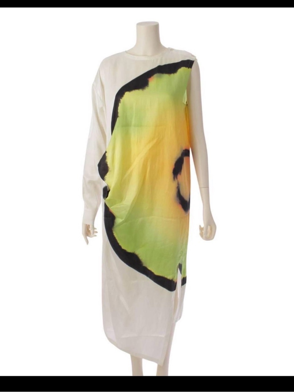 Issey Miyake White dress with Lime Yellow and Black Accent